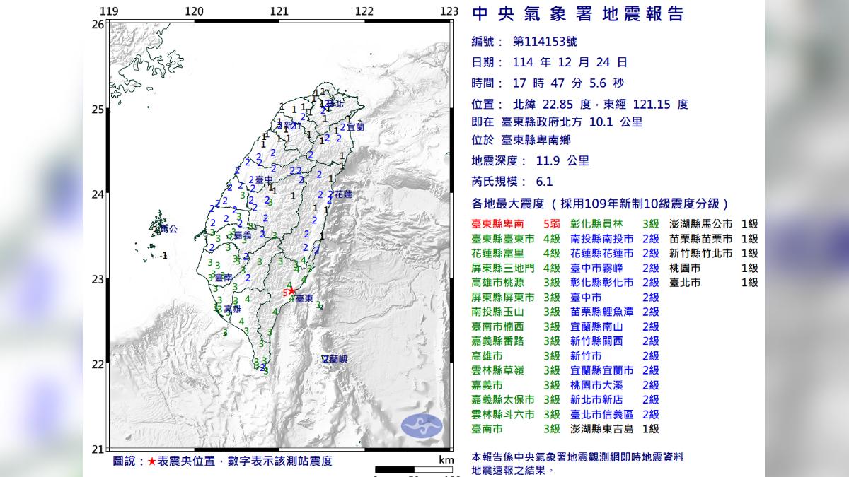 氣象署地震報告。(圖/中央氣象署)