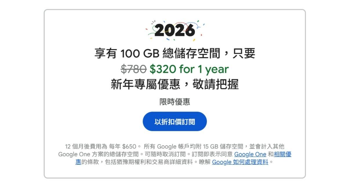 Google優惠「雲端+Gemini AI下殺2.5折」 1/16截止