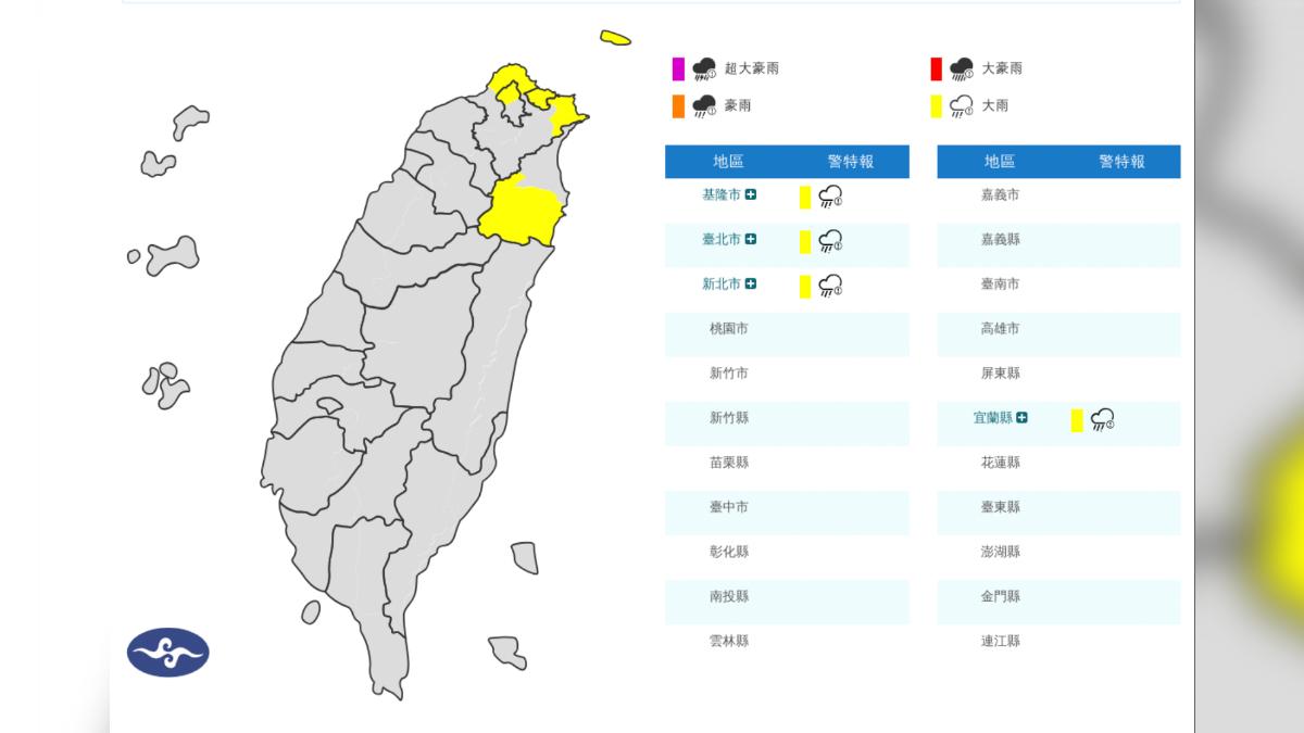 天氣/出門帶傘!東北季風影響 北北基宜四縣市發布大雨特報