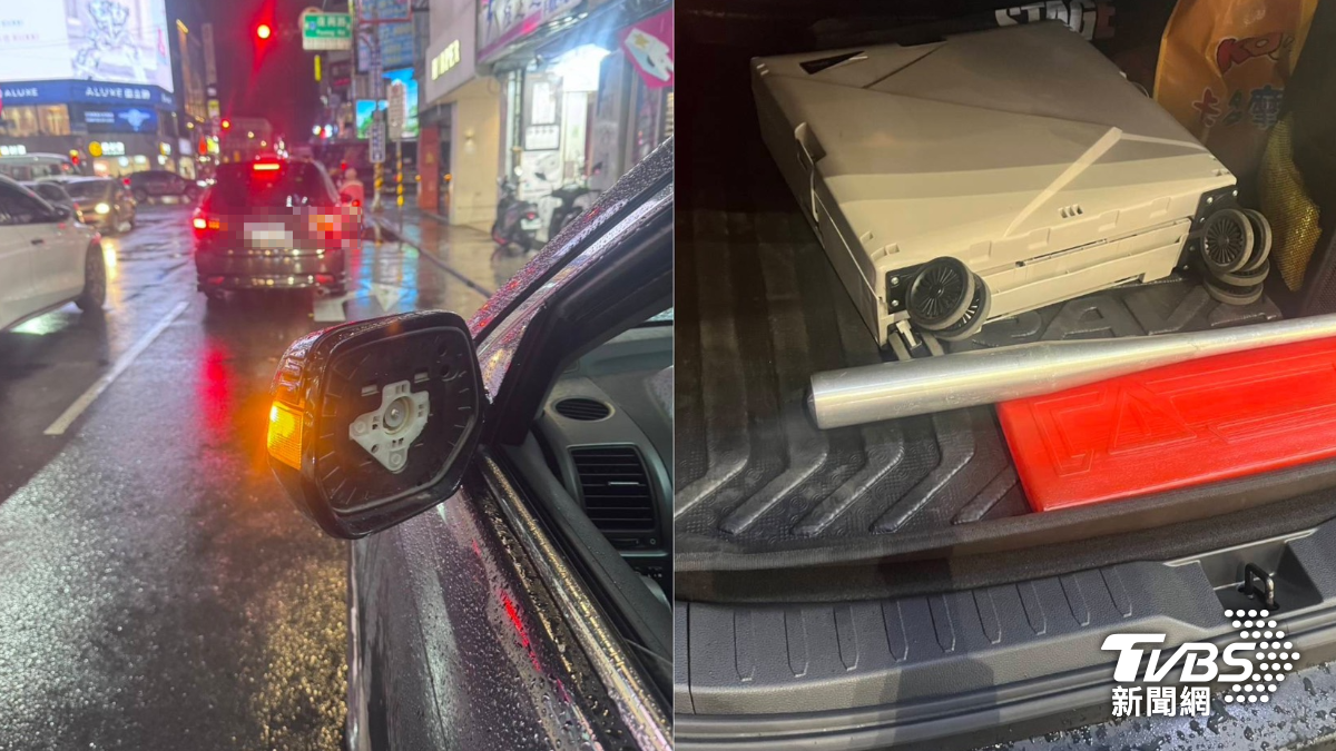 男子不滿疑遭惡意逼車，竟持球棍狂毆後方車輛的後照鏡。（圖／TVBS）
