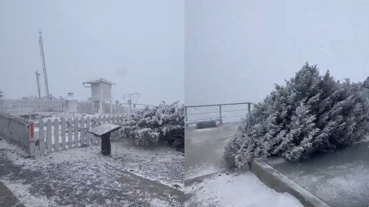 玉山北峰被雪花覆蓋,白皚皚一片。(圖/TVBS)