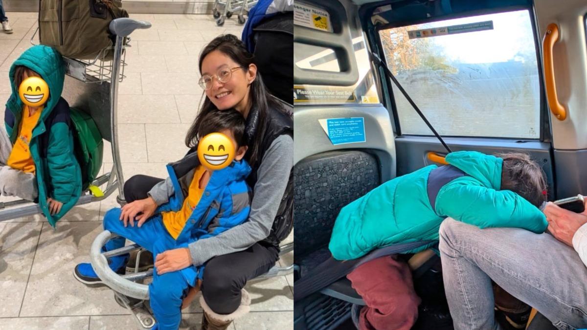 一波三折的旅程讓兩位小孩都累癱了。(圖/翻攝自Facebook/Janet)