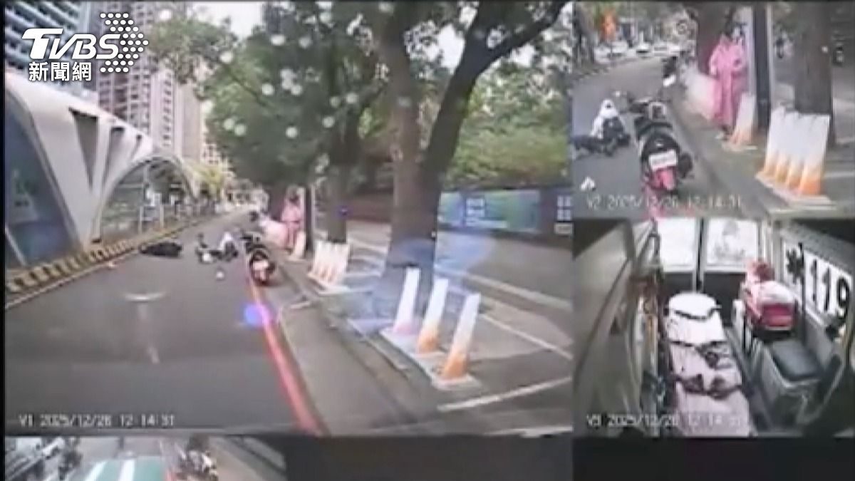 台中男拒走斑馬線　害兩騎士撞飛摔傷。(圖／TVBS)