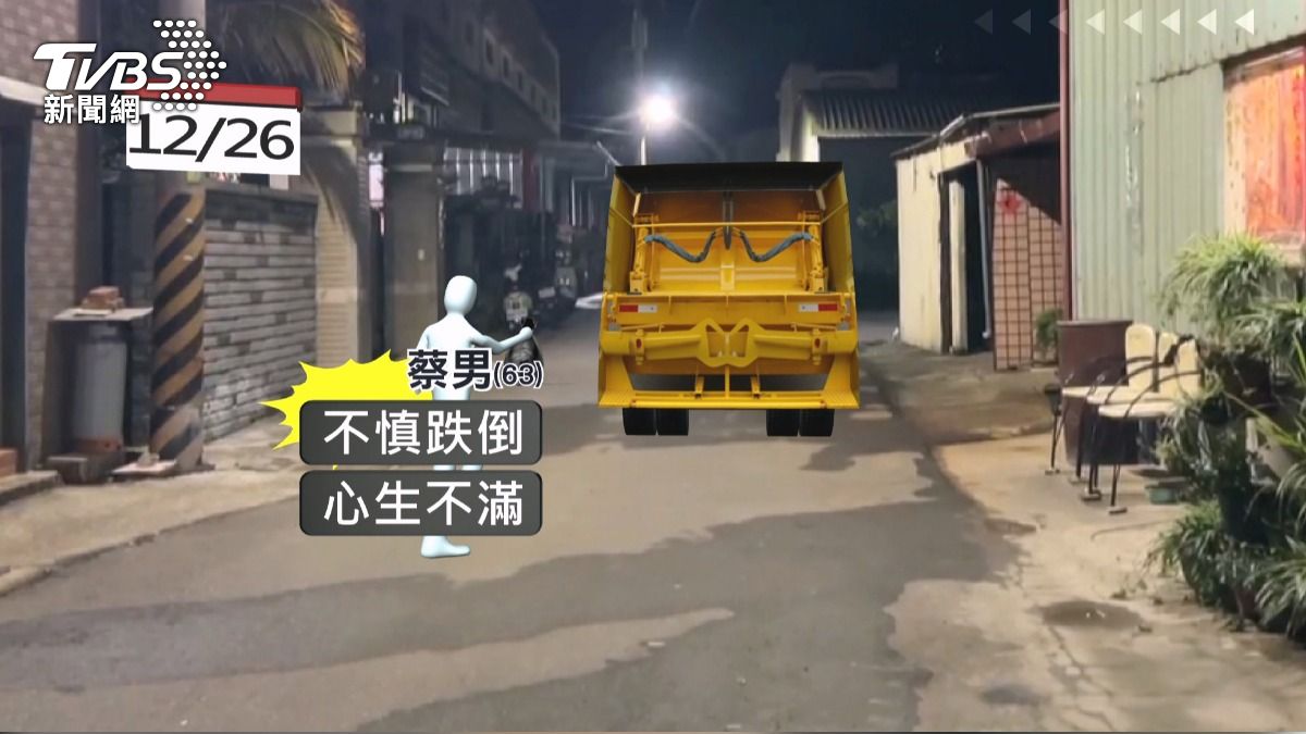 持刀追砍清潔隊員!64歲男追垃圾車跌倒 隔天西瓜刀埋伏復仇。(圖/TVBS)