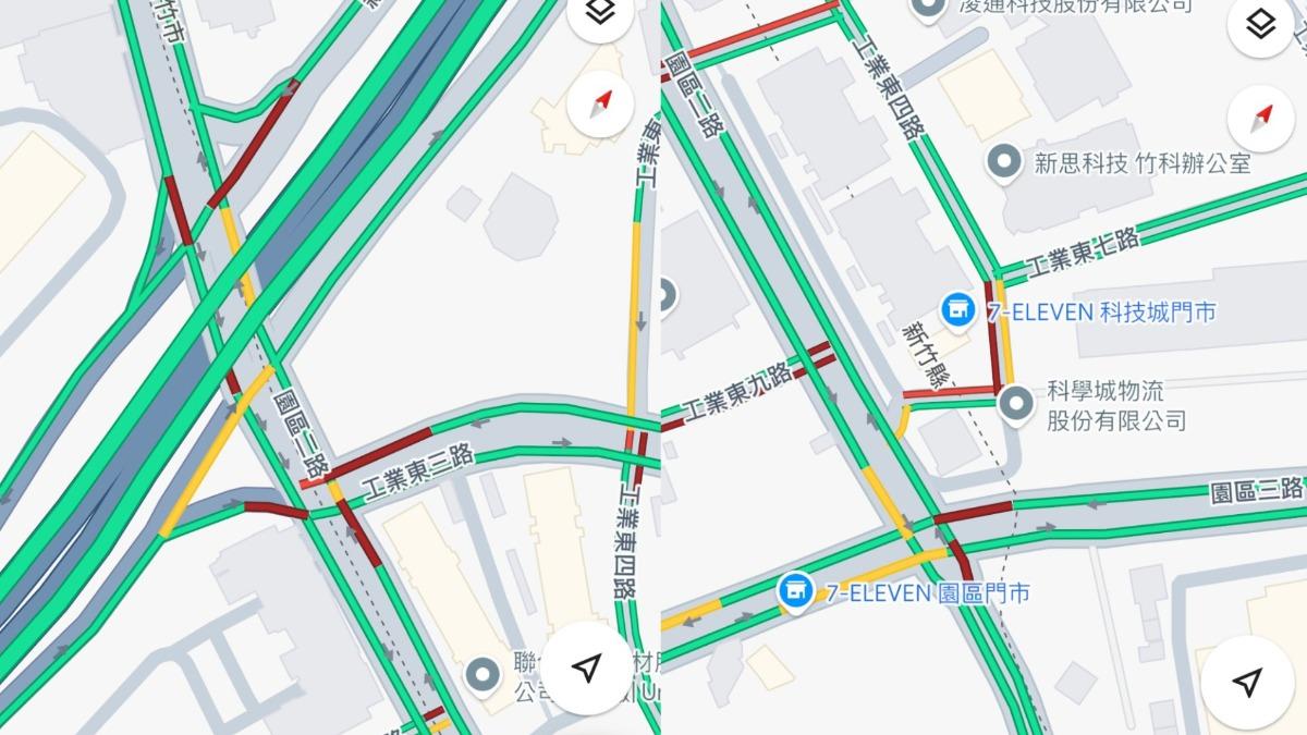 竹科周邊部分道路,地震後有壅塞情況。(圖/翻攝自google map)