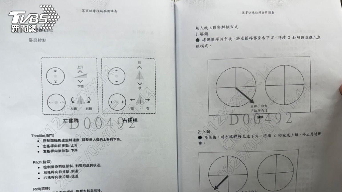新訓中心所用的無人機訓練講義,內容原則皆為民用考照所用之操作指引。(圖/TVBS)