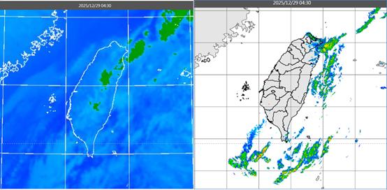 東半部今晨零散低雲,伴隨降水回波主要在海上、大台北東側、宜蘭有零星降雨。(圖/翻攝自中央大學大氣科學系兼任副教授吳德榮「氣象應用推廣基金會」的「洩天機教室」專欄)