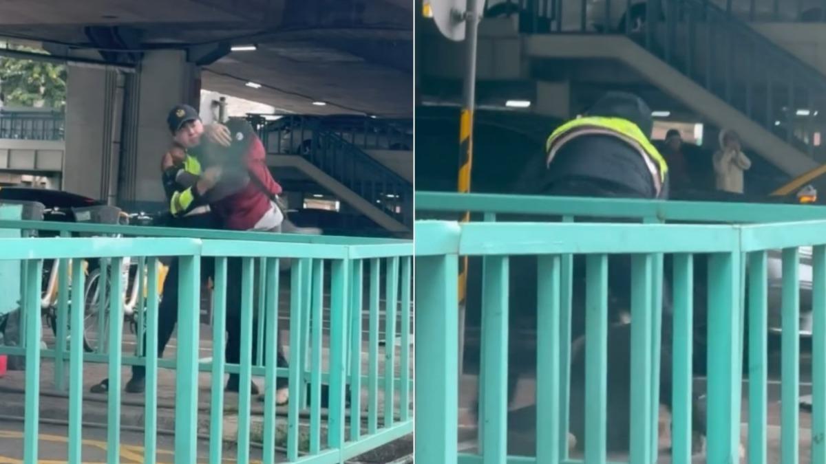 路口賣玉蘭花遭勸…北市男暴走勒脖襲警 遭大外割壓制