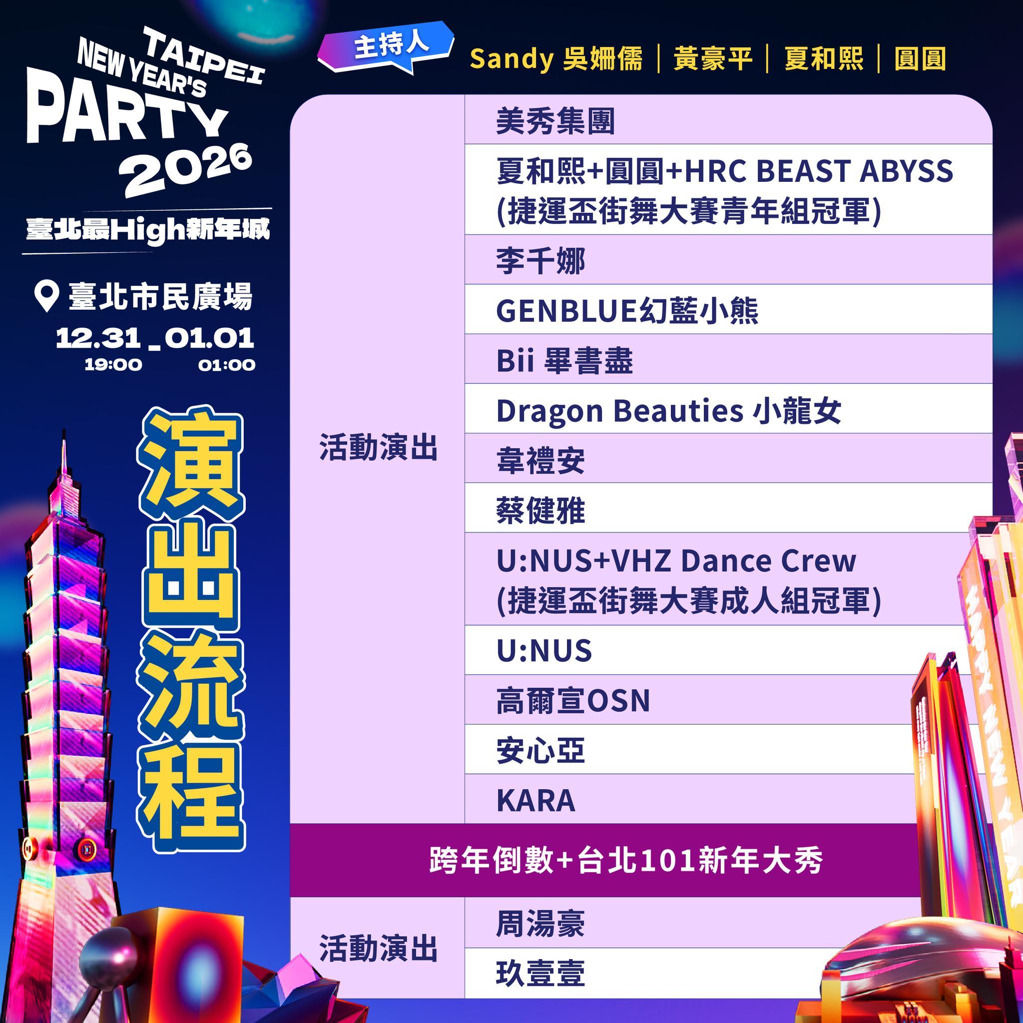 台北跨年演唱會-台北跨年出場順序-台北跨年演出順序-台北跨年卡司