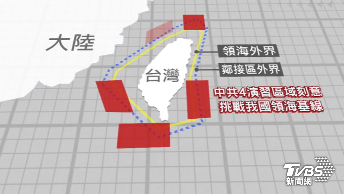 專家示警中共演習區緊貼領海基線,意圖打法律戰。(圖/TVBS)
