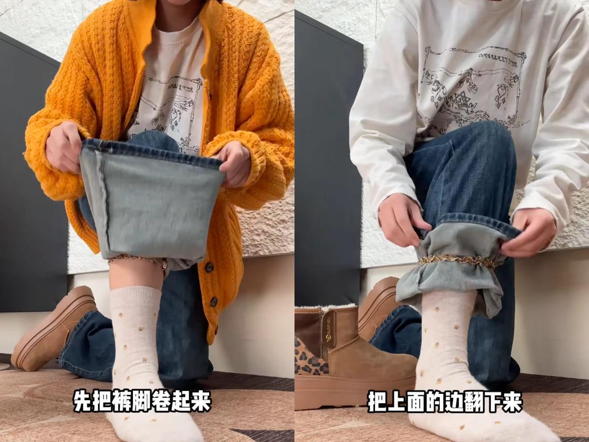 秋冬最紅的褲管紮法(英文:Boot Tuck)絕對少不了軍靴、短靴。(圖/翻攝自小紅書@小番汁)