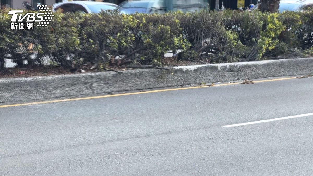 台中跨年驚魂 白車騰空翻覆撞路樹。(圖/TVBS)