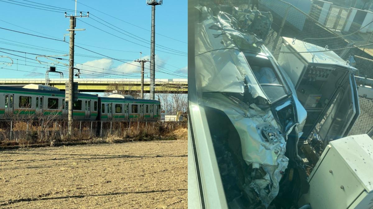日本JR電車元旦意外！平交道撞小客車脫軌　現場慘況曝光