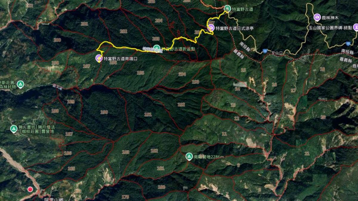 左下角紅點為本次發現黑熊入侵工寮地點。(圖/TVBS)
