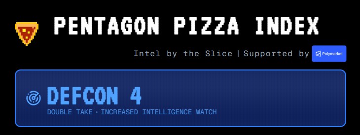 五角大廈附近的披薩店「備戰狀態」調升至4級。（圖／翻攝自「pizzint.watch」網站）