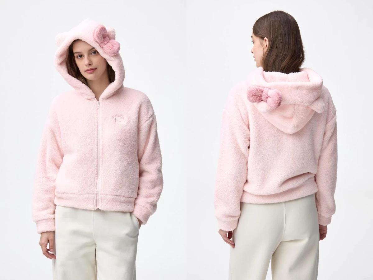 Hello Kitty版連帽外套款超可愛!(圖/翻攝自GU)