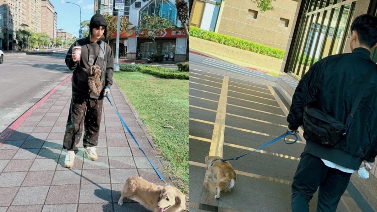 阿本與男友帶著愛犬外出散步。(圖/翻攝自Instagram/aben6011)