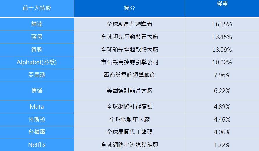009815 追蹤指數前10大持股。(圖/大華銀投信)