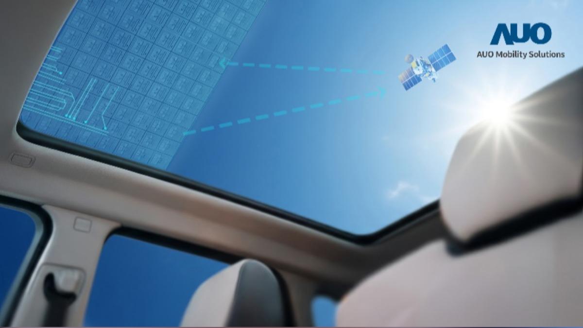 友達智慧移動攜手夥伴公司円通科技,全新發表SatGlass Antenna,將透明的衛星天線隱身於車頂、天窗等結構,透過相控陣列天線與低軌衛星高速通訊,實現V2X即時控制、OTA遠端更新及購物娛樂等多元功能。(圖/友達提供)