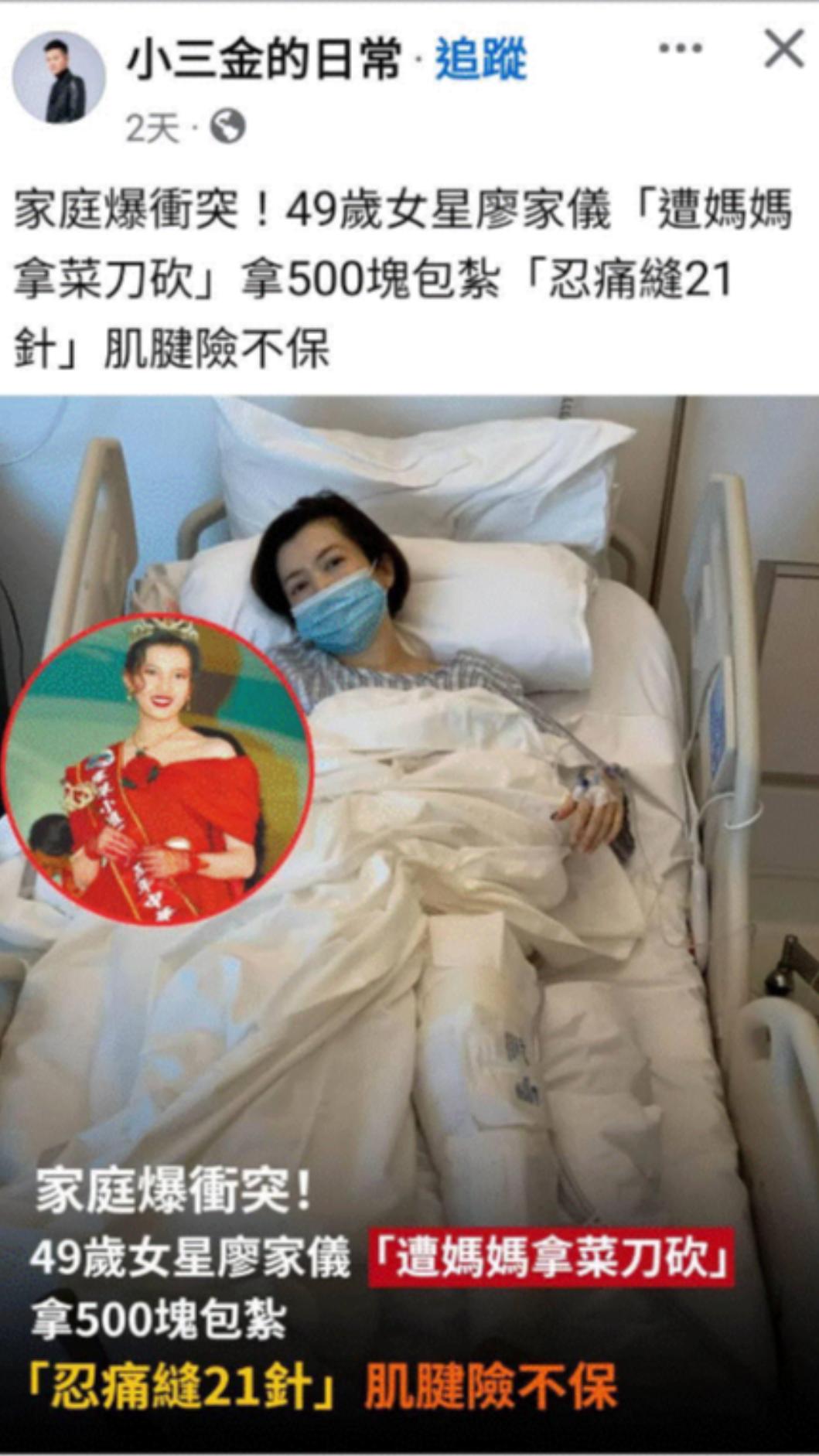 廖家儀PO出一則有著聳動標題的農場帳號貼文截圖。（圖／翻攝自Facebook／廖家儀的粉絲團）
