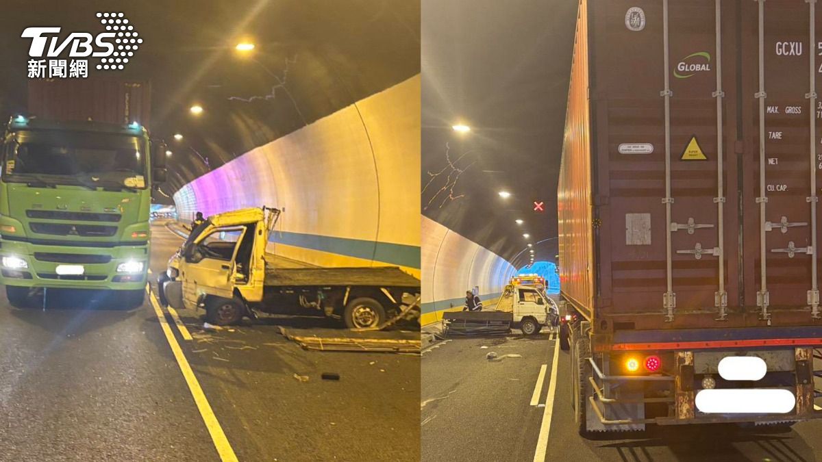 國三基隆隧道事故!貨櫃車撞飛小貨車「翻滾數圈」 危險瞬間曝