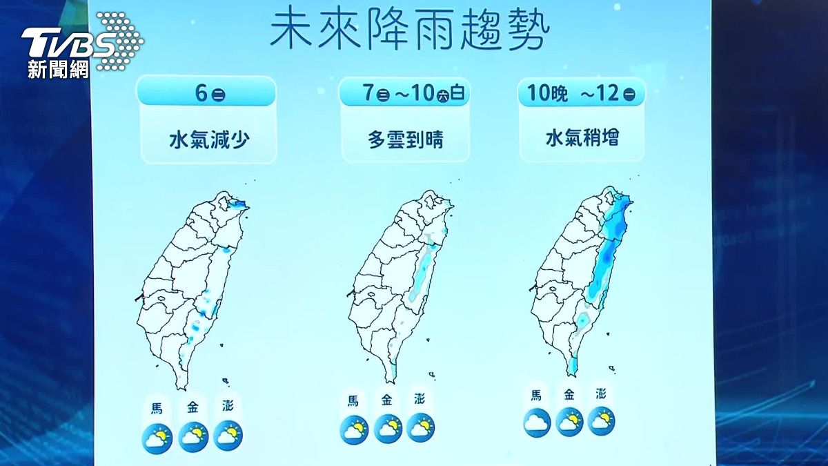 週六晚上水氣將會增加，東半部降雨機率會上升。（圖／TVBS）