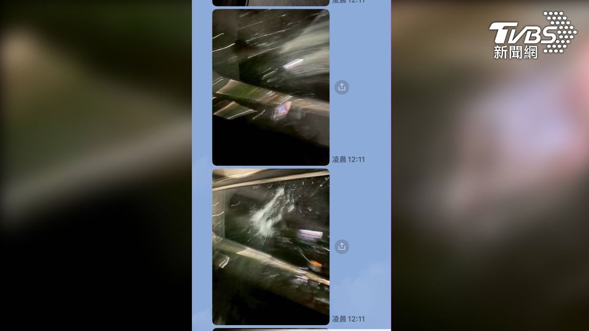 群組的賴對話曝光,只是沒想到這不只是言語上的恐嚇,事後真的跑去砸車,還在群裡PO出砸車照片(圖/TVBS)