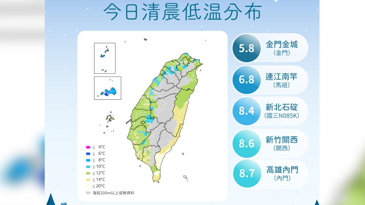 今晨低溫分布。(圖/中央氣象署)