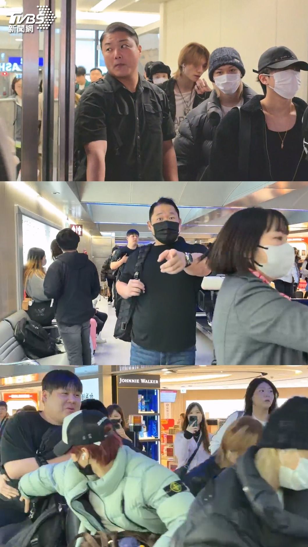 Stray Kid經紀人不斷趕人,另一位經紀人勉強擠上接駁車。(圖/林志偉攝)