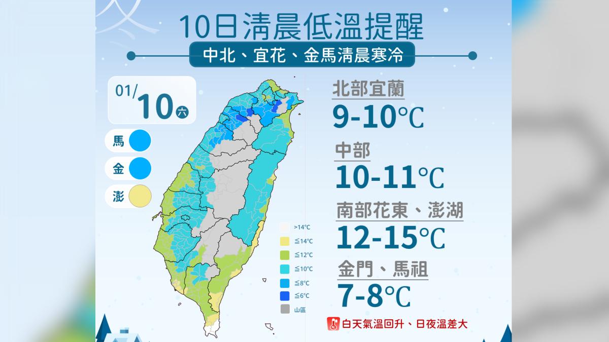 明清晨低溫提醒。（圖／中央氣象署）