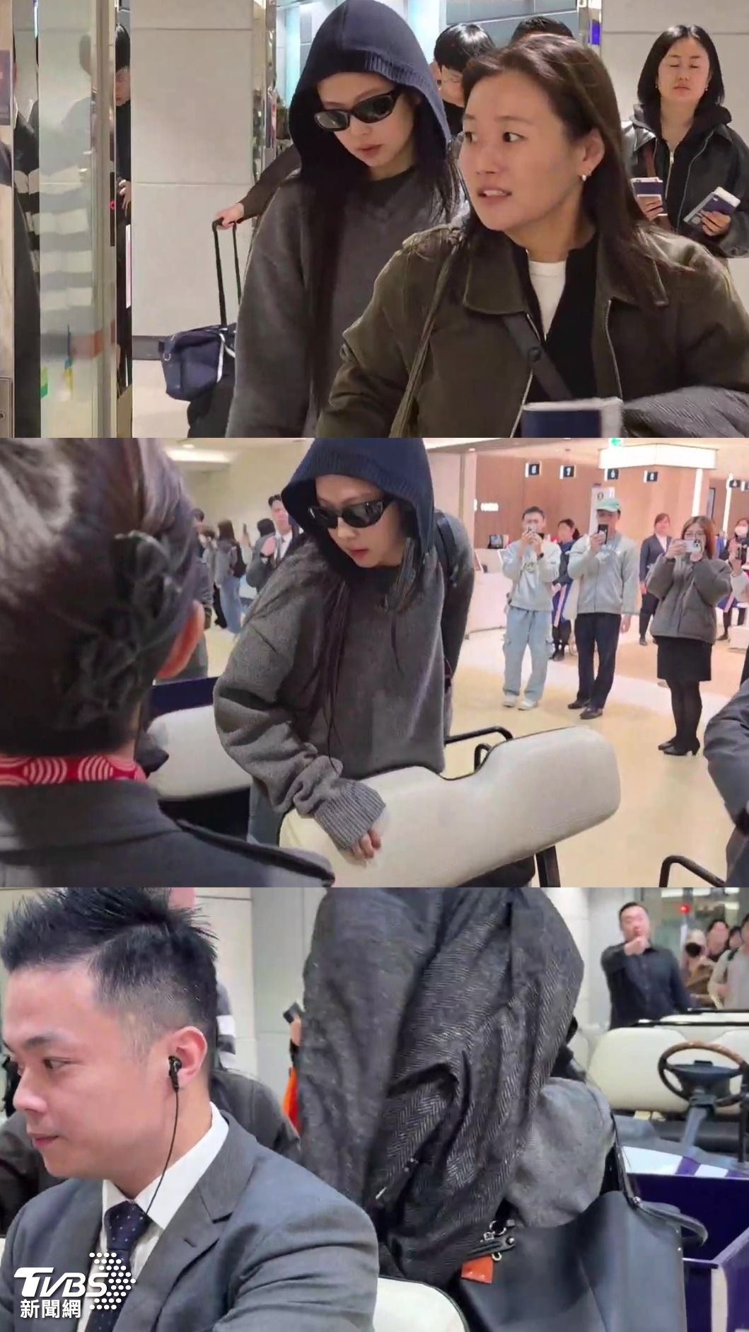 Jennie似乎有點害羞,上車就拿衣服蓋住自己。(圖/林志偉攝)