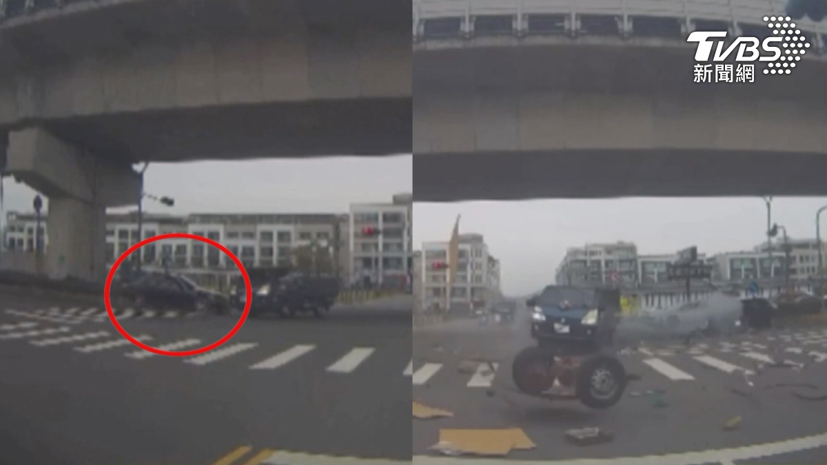 台88橋下3車連環撞! 貨車「輪軸噴飛」 轎車車頭毀 1人送醫