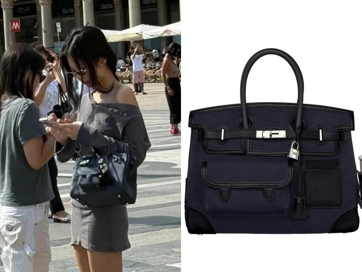 在歐洲街頭被捕捉到的 Jennie,以率性穿搭搭配 Hermès Birkin Cargo 黑色 25。(圖/翻攝自IG@jennierubyjane、Naver官網)