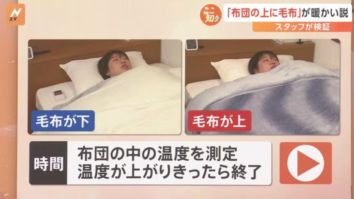 毛毯怎麼蓋最保暖?日媒實測結果曝。(圖/翻攝自TBS)