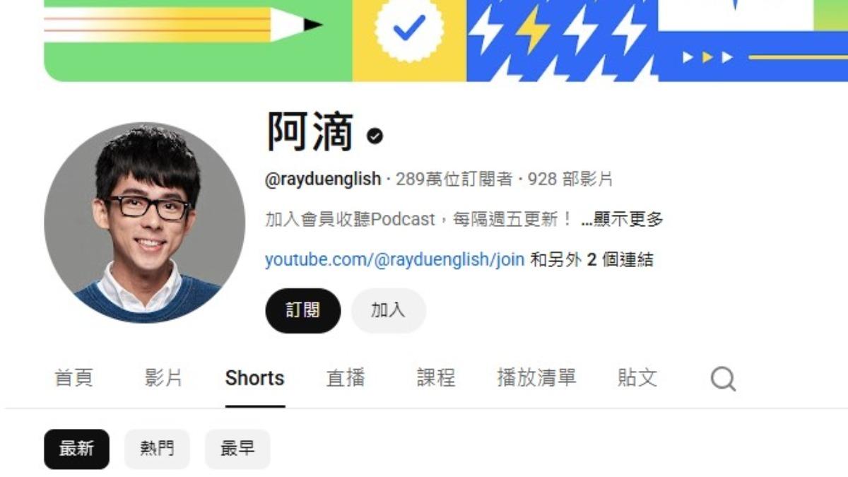 YT頻道阿滴英文改名為阿滴。(圖/翻攝自YT頻道阿滴)