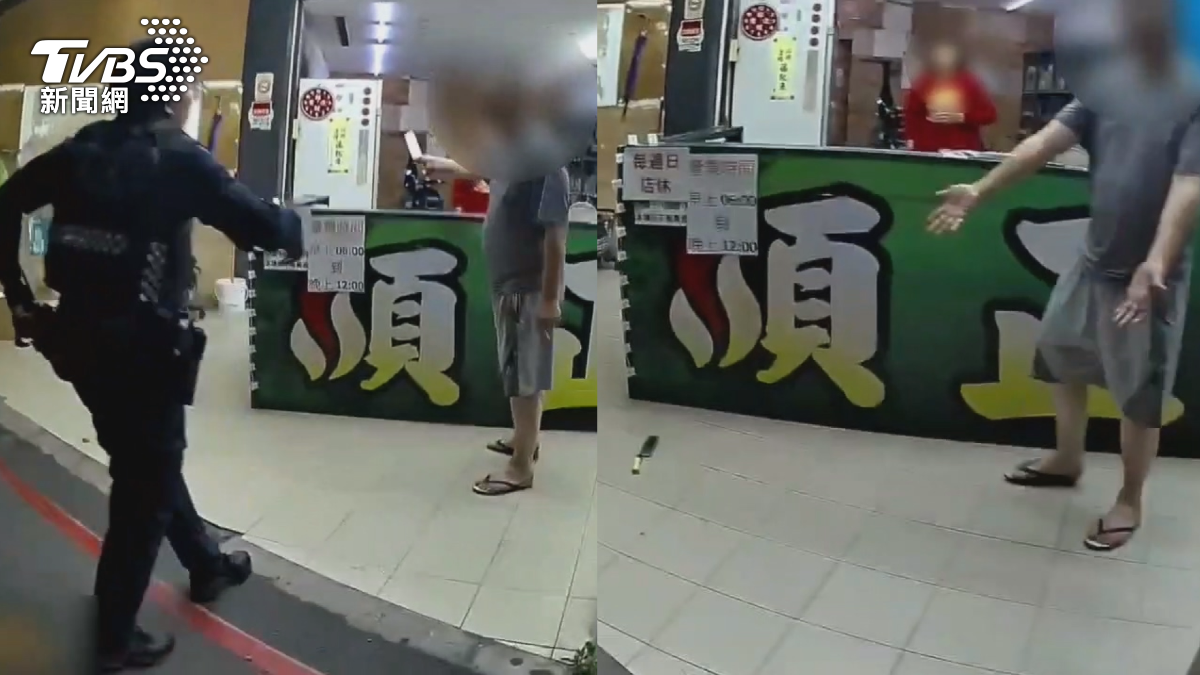 好鬧!想賒100元檳榔遭拒,熟客揮菜刀喊搶劫遭壓制。(圖/TVBS)