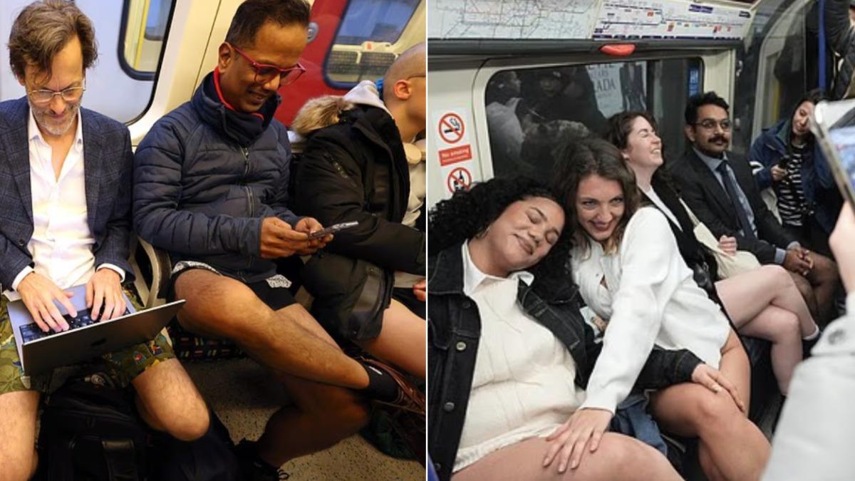 倫敦「地鐵無褲日」許多男女僅穿內褲搭乘地鐵。（圖／翻攝Daily Mail）