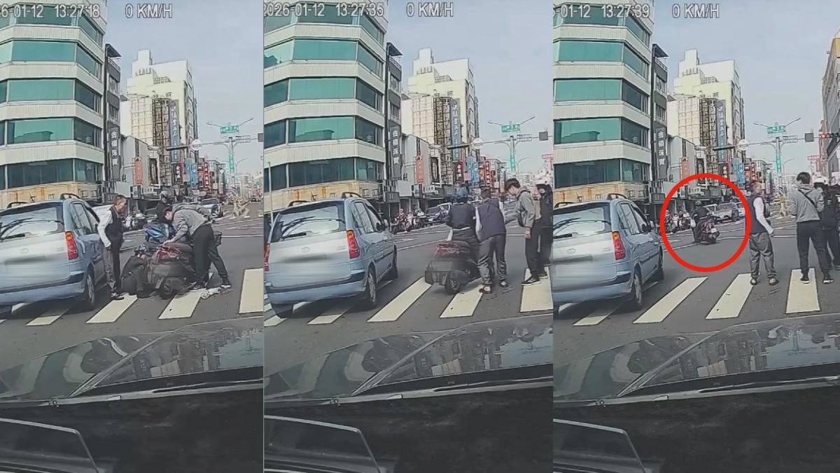 台南市一名未依規定待轉直接切入左轉車道，與一輛左轉車發生碰撞，婦人脫困後稱有急事自行離去。（圖／翻攝Threads_rou__81365）