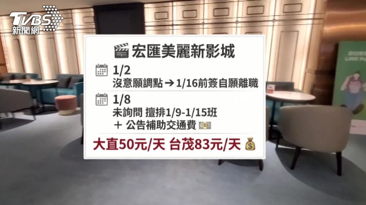 員工指控公司未經同意私自排班，影城針對相關指控則回應，一切都是依法處理。（圖／TVBS）