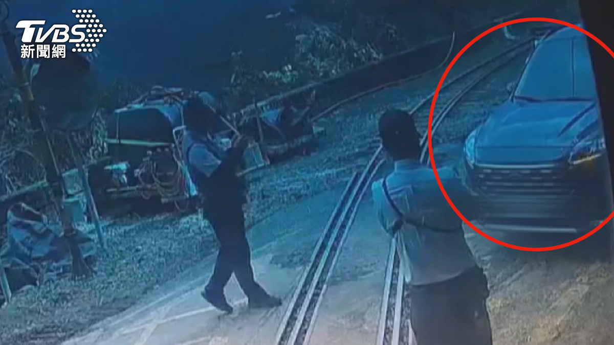被風景吸引？遊客為拍照誤停鐵軌旁，阿里山小火車急煞險撞。（圖／TVBS）