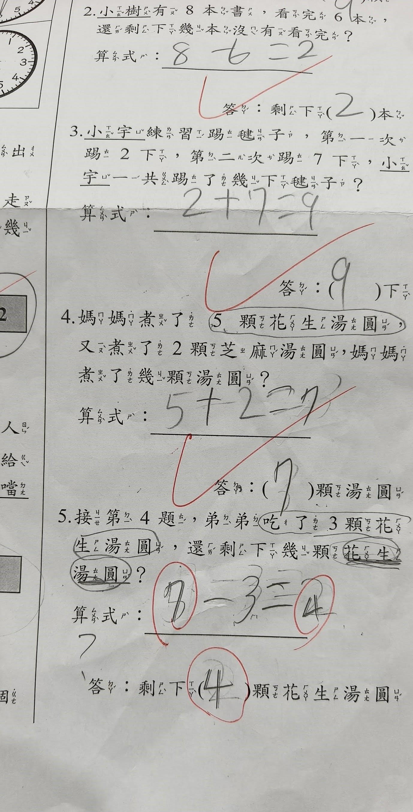 5顆花生湯圓吃了3顆,剩幾顆?她答2顆竟被判錯。(圖/翻攝自爆料公社)