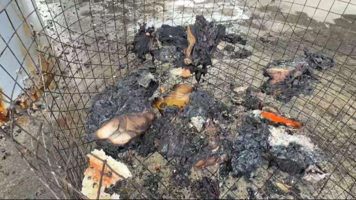 鐵網內雜物被大火燒得精光。（圖／民眾提供）