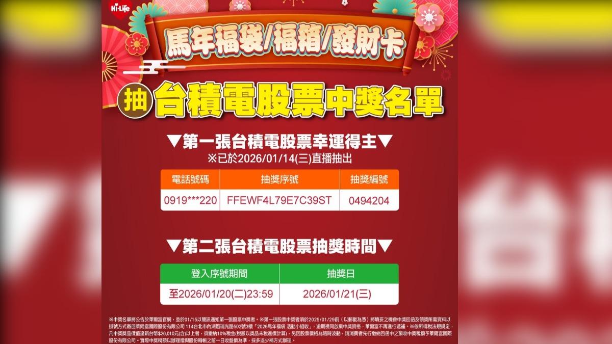萊爾富公布中獎序號。（圖／翻攝自萊爾富臉書）