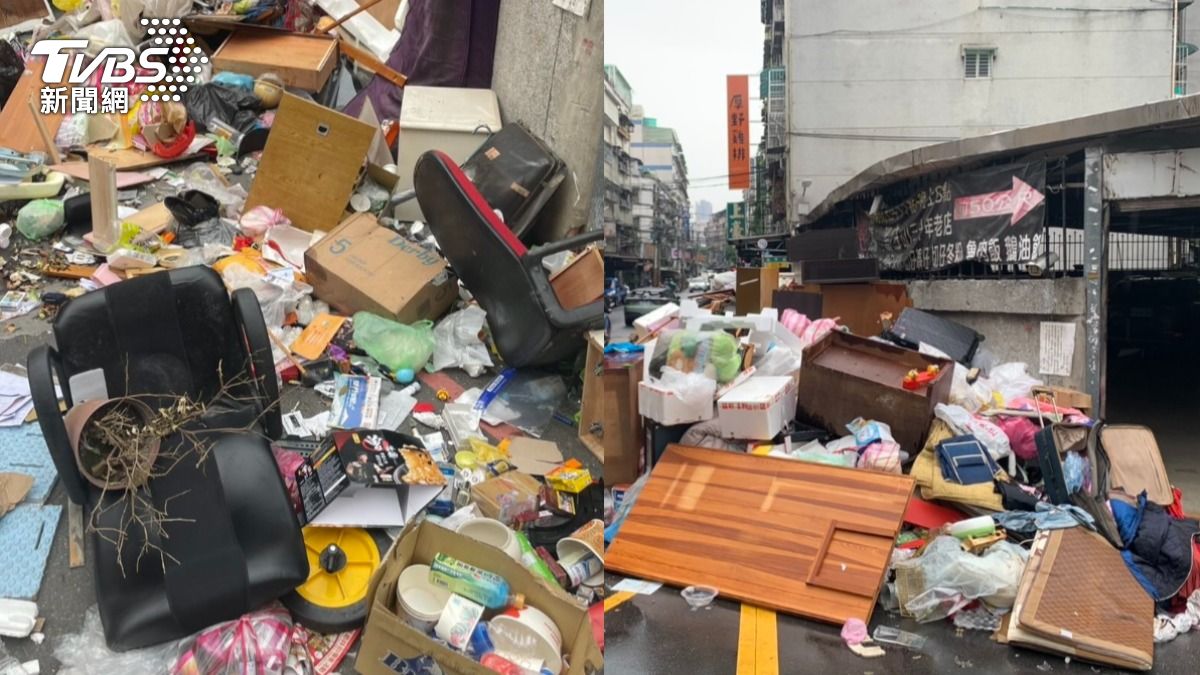 廢棄大型家具暫放處,慘遭民眾亂丟垃圾。(圖/TVBS)