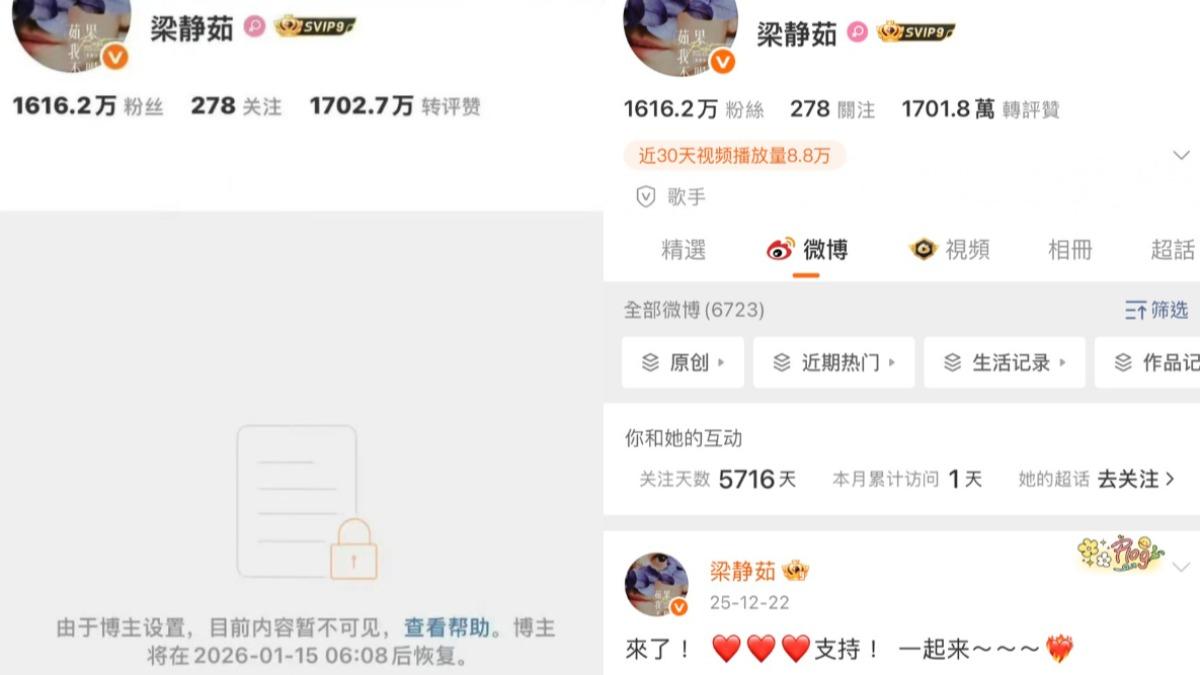梁靜茹雖然重啟微博,但搜尋難度非常高。(圖/翻攝自梁靜茹微博)