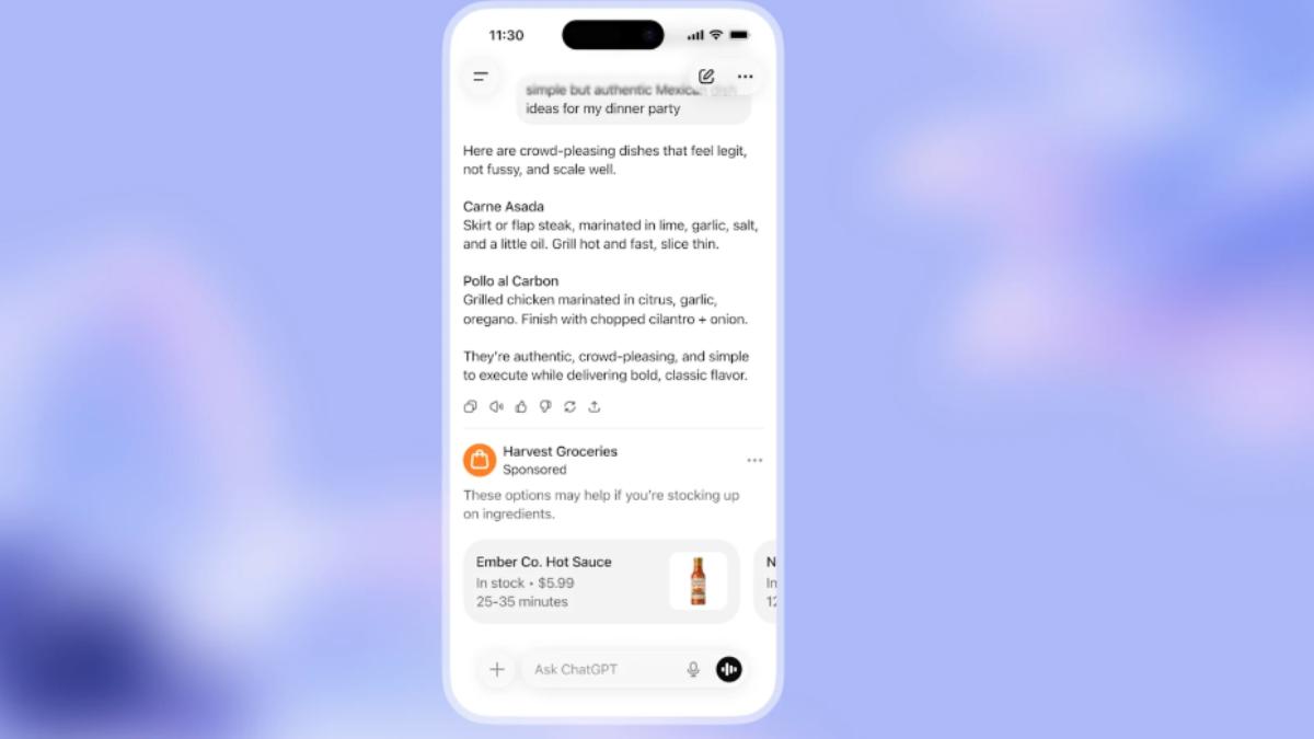 ChatGPT的廣告形式範例。　（圖／翻攝自Open AI）
