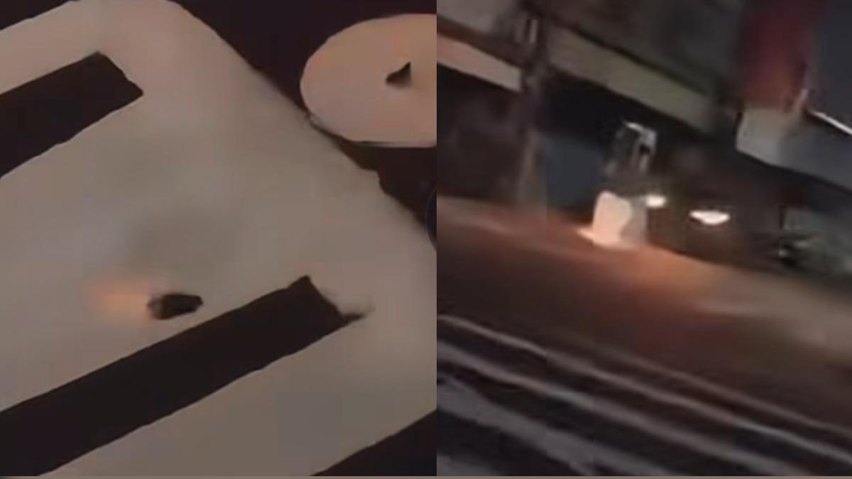 轎車行經路口時鞭炮正巧爆炸,險些引發火燒車意外。(圖/翻攝自臉書粉專 FDZNews)