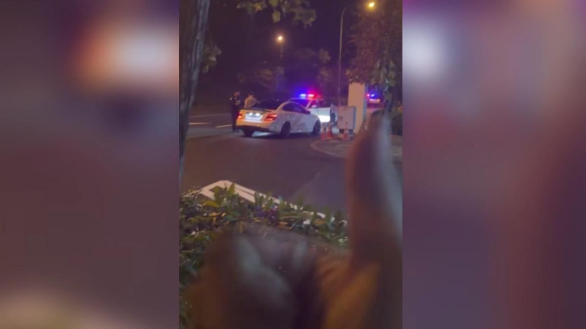 白賓士猛踩油門炸街！南投服務區遭警攔截　圍觀民眾鼓掌叫好。(圖／Threads)
