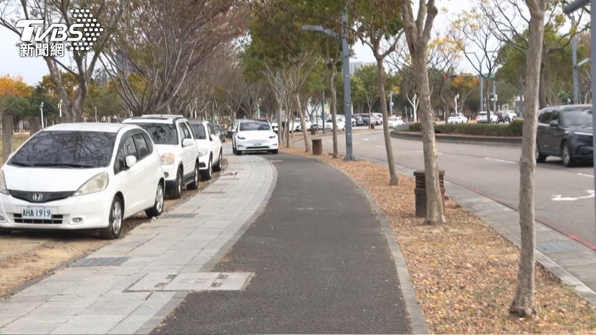 台中會展停車之亂 整排違停畫面曝光。(圖/TVBS)