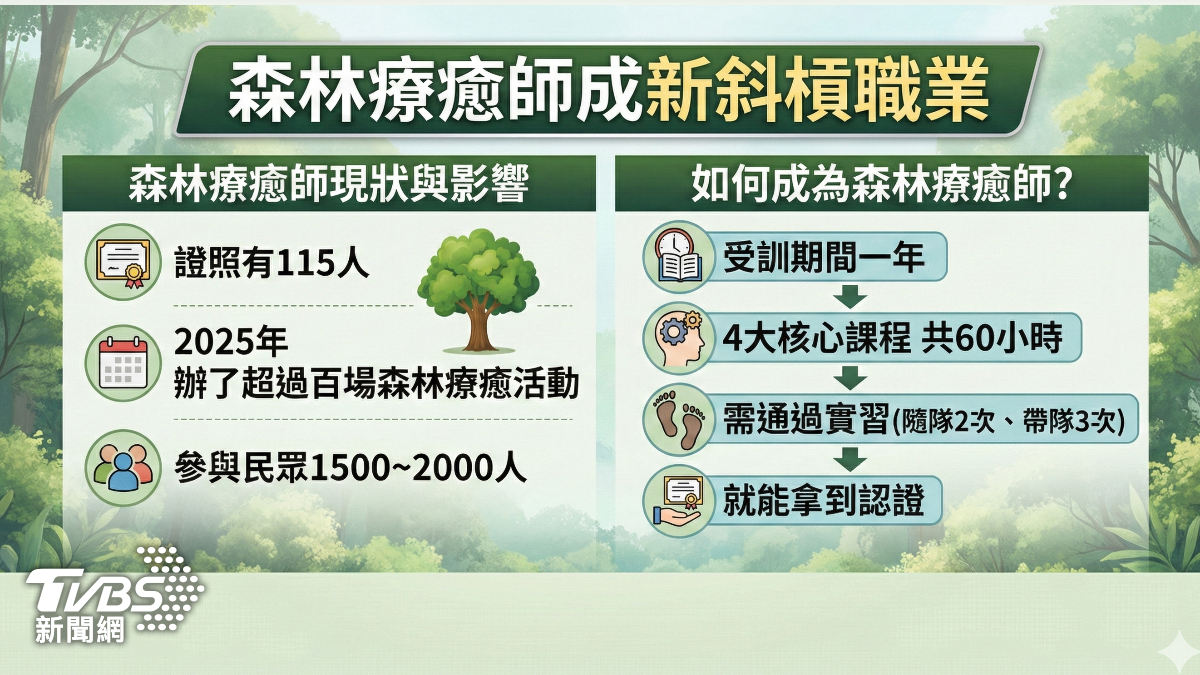 森林療癒師成新斜槓職業,時薪高達2000元。(圖/TVBS)